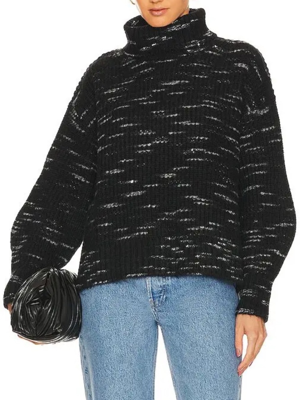 Varley Marlena Dalmatian Knit Turtleneck Sweater Black White XL Oversized